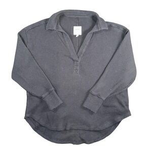Aerie Shirt Womens Medium Gray Waffle Knit Long Sleeve Collared Henley Polo